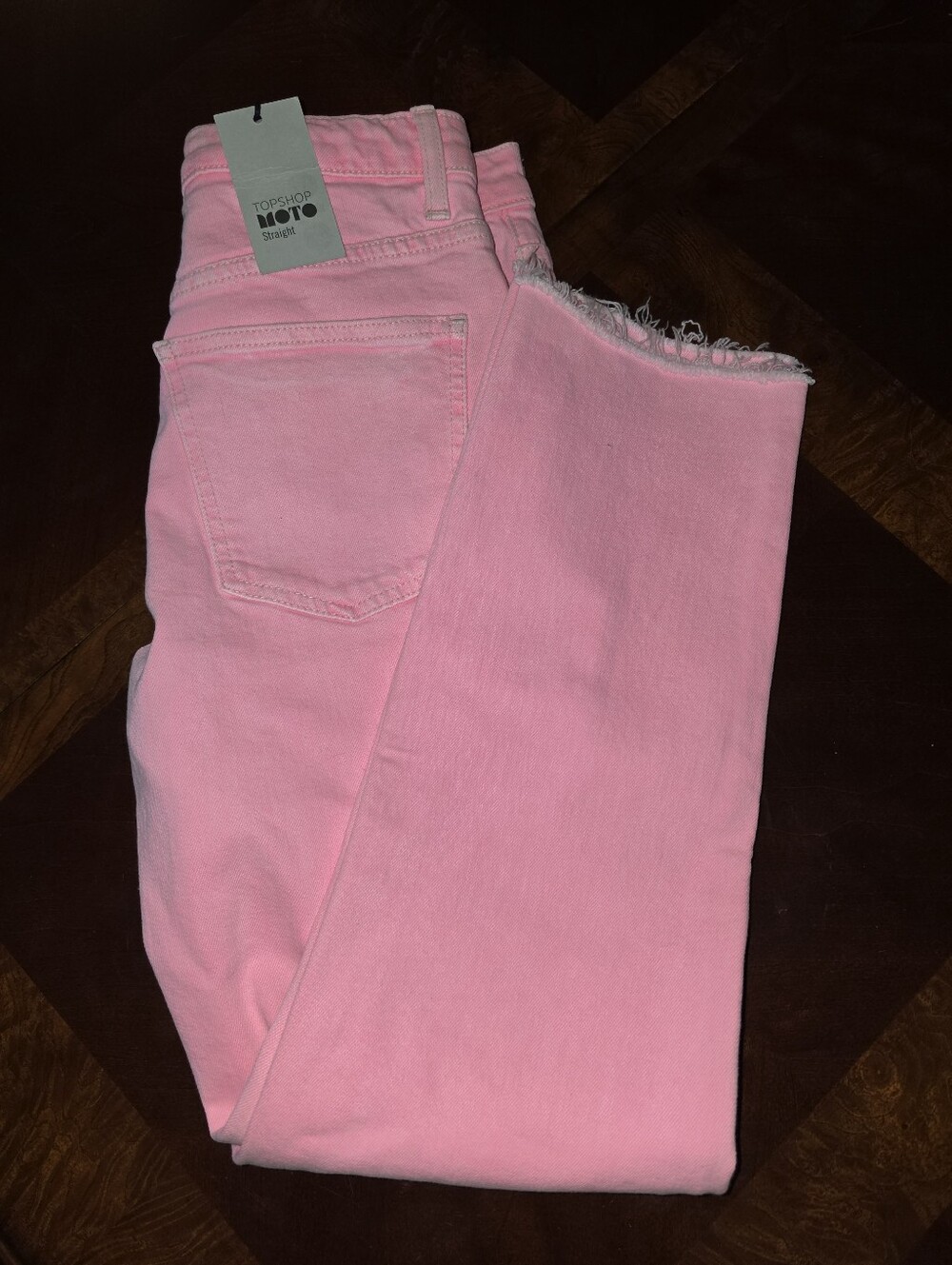 Pink, Straight, Frayed Hem Jeans